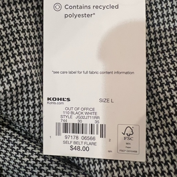 SO Good For Life Houndstooth Self Belt Flare Trousers Size Large NWT - Picture 6 of 8